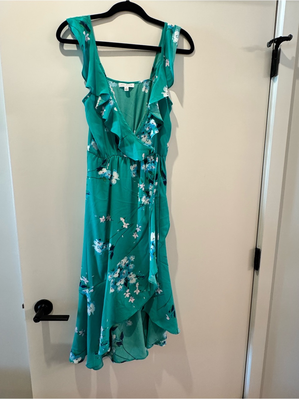 Green Floral Ruffle Wrap Dress by Socialite